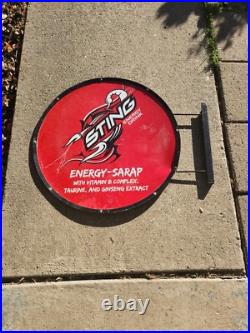VINTAGE STING ENERGY DRINK SIGN Double Sided Metal Hanging 24'' Diam. Rare Piece