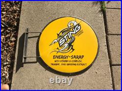 VINTAGE STING ENERGY DRINK SIGN Double Sided Metal Hanging 24'' Diam. Rare Piece
