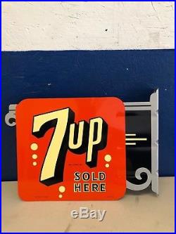 VINTAGE STOUT SIGN CO Metal FLANGE DOUBLE SIDED 7-UP SIGN NOS