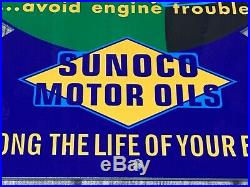 VINTAGE SUNOCO MOTOR OILS With CAR & GAS ATTENDANT 12 METAL GASOLINE & OIL SIGN