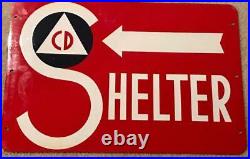 VINTAGE Shelter Sign 1950 CD Cold War Era Civil Defense Man Cave or Garage