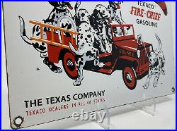 VINTAGE TEXACO FIRE CHIEF GASOLINE With DALMATIAN DOG 12 PORCELAIN METAL OIL SIGN