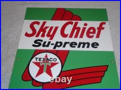 VINTAGE TEXACO SKY CHIEF SUPREME GASOLINE With PETROX 18 PORCELAIN METAL OIL SIGN