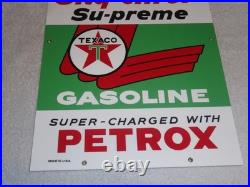 VINTAGE TEXACO SKY CHIEF SUPREME GASOLINE With PETROX 18 PORCELAIN METAL OIL SIGN VINTAGE TEXACO SKY CHIEF SUPREME GASOLINE With PETROX 18 PORCELAIN METAL OIL SIGN