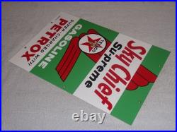 VINTAGE TEXACO SKY CHIEF SUPREME GASOLINE With PETROX 18 PORCELAIN METAL OIL SIGN