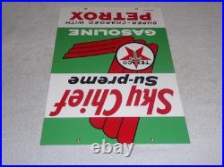 VINTAGE TEXACO SKY CHIEF SUPREME GASOLINE With PETROX 18 PORCELAIN METAL OIL SIGN