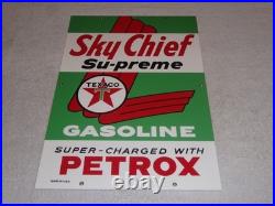 VINTAGE TEXACO SKY CHIEF SUPREME GASOLINE With PETROX 18 PORCELAIN METAL OIL SIGN