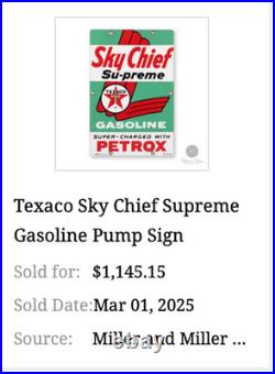VINTAGE TEXACO SKY CHIEF SUPREME GASOLINE With PETROX 18 PORCELAIN METAL OIL SIGN