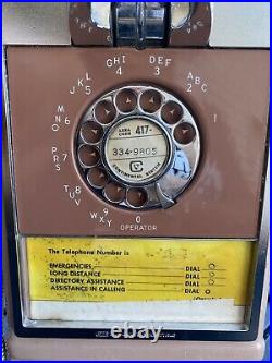 VINTAGE Tan GTE Metal Rotary Dial Coin-Op Pay Phone Payphone Telephone Sign