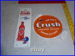VINTAGE WARD'S ORANGE CRUSH With CRUSHY & SODA BOTTLE 2 METAL ADVERTISING SIGN LOT