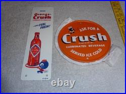 VINTAGE WARD'S ORANGE CRUSH With CRUSHY & SODA BOTTLE 2 METAL ADVERTISING SIGN LOT