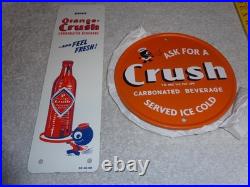 VINTAGE WARD'S ORANGE CRUSH With CRUSHY & SODA BOTTLE 2 METAL ADVERTISING SIGN LOT