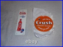 VINTAGE WARD'S ORANGE CRUSH With CRUSHY & SODA BOTTLE 2 METAL ADVERTISING SIGN LOT