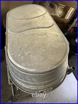 VINTAGE Wheeling Galvanized Metal Wash Tub Basin 42x23x11 Tall