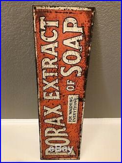 VTG 1940s Borax Extract of Soap 24 Embossed Metal Gas Station Sign Tobacco Soda