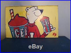 (VTG) 1970s ICEE Bear Advertising bear Slushie Slushy metal store sign rare