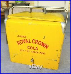 VTG 50s RC Royal Crown Cola Picnic Cooler Embossed Metal Sign Soda Advertisement
