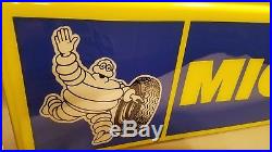 VTG AD MICHELIN MAN TIRE DOUBLE SIDED 36 LIGHTED METAL SIGN WORKS Yellow Blue