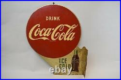 VTG Drink Coca-Cola Ice Cold Double Sided Flange Metal Sign Gas Station A-M 7-54