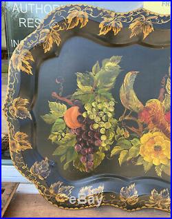VTG HUGE Hand-Pained Metal Tole Tray Bird of Paradise Signed Craghead 28.75