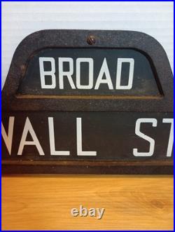 VTG New York Indoor Sign Broad /Wall Street Humpback Diecast Wooden Back 12x6