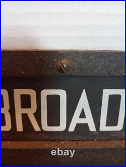 VTG New York Indoor Sign Broad /Wall Street Humpback Diecast Wooden Back 12x6
