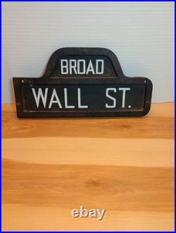 VTG New York Indoor Sign Broad /Wall Street Humpback Diecast Wooden Back 12x6