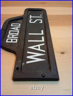 VTG New York Indoor Sign Broad /Wall Street Humpback Diecast Wooden Back 12x6