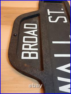 VTG New York Indoor Sign Broad /Wall Street Humpback Diecast Wooden Back 12x6