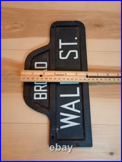 VTG New York Indoor Sign Broad /Wall Street Humpback Diecast Wooden Back 12x6