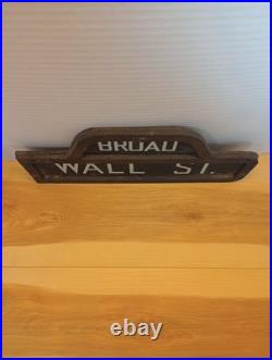 VTG New York Indoor Sign Broad /Wall Street Humpback Diecast Wooden Back 12x6