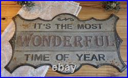 VTG Reproduction IT'S THE MOST WONDERFUL TIME OF THE YEAR XLg Hanging Metal Sign