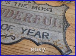 VTG Reproduction IT'S THE MOST WONDERFUL TIME OF THE YEAR XLg Hanging Metal Sign