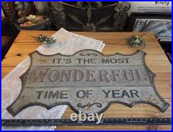 VTG Reproduction IT'S THE MOST WONDERFUL TIME OF THE YEAR XLg Hanging Metal Sign