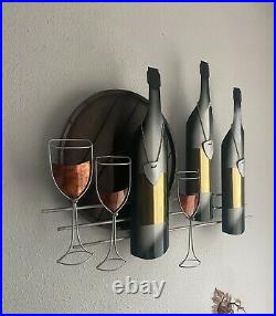 VTG SIGNED C. Jere Mid Century Modern Brass Metal Wine Bottle & Glass Wall Art
