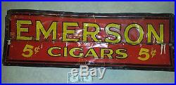 Very old vintage Emerson 5 Cent Cigars metal sign 39 long. Tobacco advertising