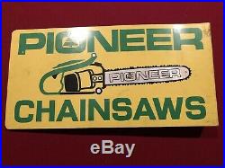 VintagePioneer Chainsaws Flange Advertising Sign Metal Original