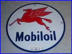 Vintage 12 41 Mobil Mobiloil Gasoline Motor Oil 9 Porcelain Metal Pegasus Sign