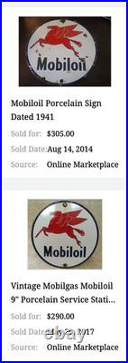 Vintage 12 41 Mobil Mobiloil Gasoline Motor Oil 9 Porcelain Metal Pegasus Sign