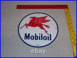 Vintage 12 41 Mobil Mobiloil Gasoline Motor Oil 9 Porcelain Metal Pegasus Sign