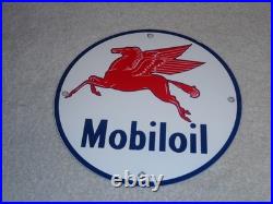 Vintage 12 41 Mobil Mobiloil Gasoline Motor Oil 9 Porcelain Metal Pegasus Sign