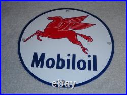 Vintage 12 41 Mobil Mobiloil Gasoline Motor Oil 9 Porcelain Metal Pegasus Sign