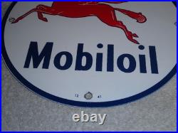 Vintage 12 41 Mobil Mobiloil Gasoline Motor Oil 9 Porcelain Metal Pegasus Sign