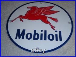 Vintage 12 41 Mobil Mobiloil Gasoline Motor Oil 9 Porcelain Metal Pegasus Sign