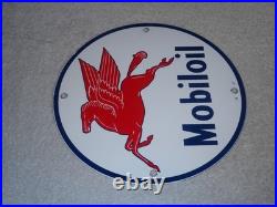 Vintage 12 41 Mobil Mobiloil Gasoline Motor Oil 9 Porcelain Metal Pegasus Sign