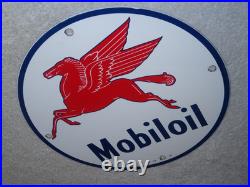 Vintage 12 41 Mobil Mobiloil Gasoline Motor Oil 9 Porcelain Metal Pegasus Sign