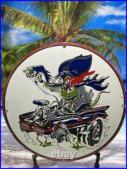 Vintage 12 Rat Fink Batman And Robin Porcelain Metal Sign Gas & Oil