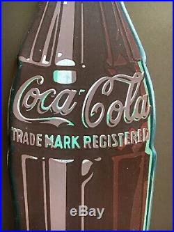 Vintage 16 3/4 Coca Cola Bottle Embossed Metal Advertising Sign 1949