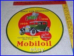 Vintage 1898 Ford Vehicle & 1929 Model T Use Mobil Mobiloil Porcelain Metal Sign