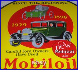 Vintage 1898 Ford Vehicle & 1929 Model T Use Mobil Mobiloil Porcelain Metal Sign